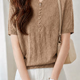Casual Button Decorated Jacquard Knit Top