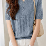 Casual Button Decorated Jacquard Knit Top
