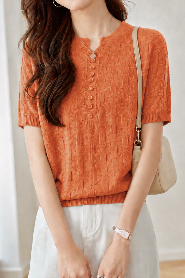 Casual Button Decorated Jacquard Knit Top