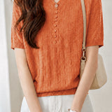 Casual Button Decorated Jacquard Knit Top