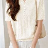 Casual Button Decorated Jacquard Knit Top