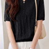 Casual Button Decorated Jacquard Knit Top