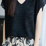 Fresh V-Neck Jacquard Ruffled Blouse