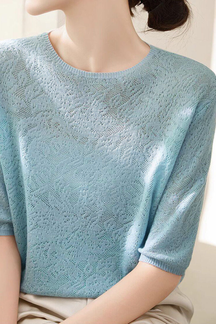 Elegant Solid Color Subtle Jacquard Knit Top