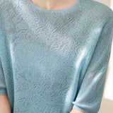 Elegant Solid Color Subtle Jacquard Knit Top