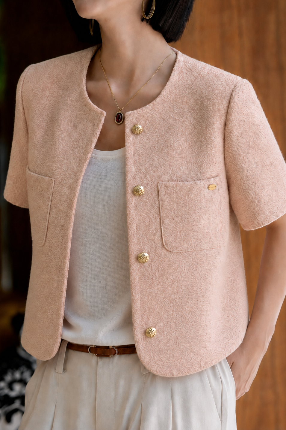 French Elegant Cropped Single-Breasted Blazer