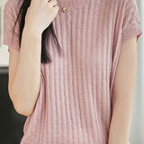Elegant Commuter Crew Neck Lyocell Tencel Flutter Sleeve T-Shirt