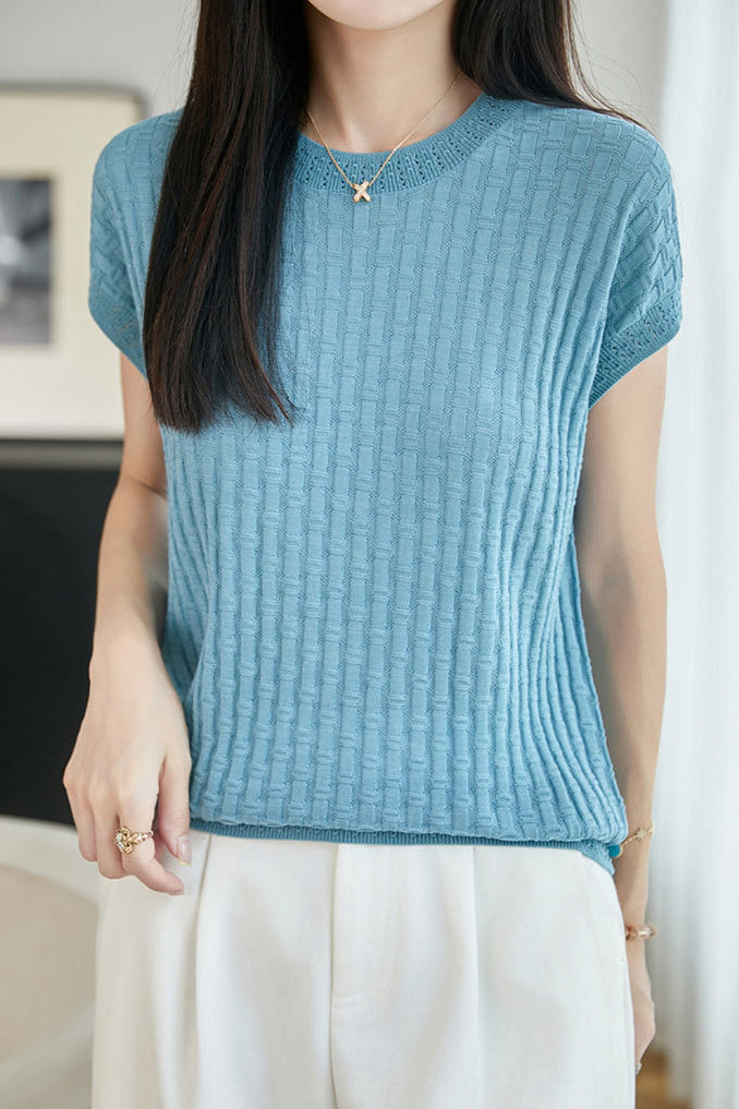 Elegant Commuter Crew Neck Lyocell Tencel Flutter Sleeve T-Shirt