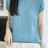 Elegant Commuter Crew Neck Lyocell Tencel Flutter Sleeve T-Shirt