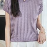 Elegant Commuter Crew Neck Lyocell Tencel Flutter Sleeve T-Shirt