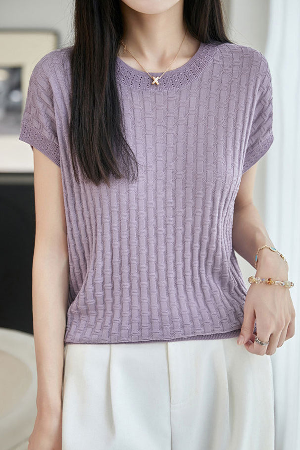 Elegant Commuter Crew Neck Lyocell Tencel Flutter Sleeve T-Shirt