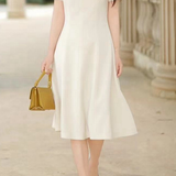 Elegant Commuter V-Neck Pearl Button Waist-Cinched Dress