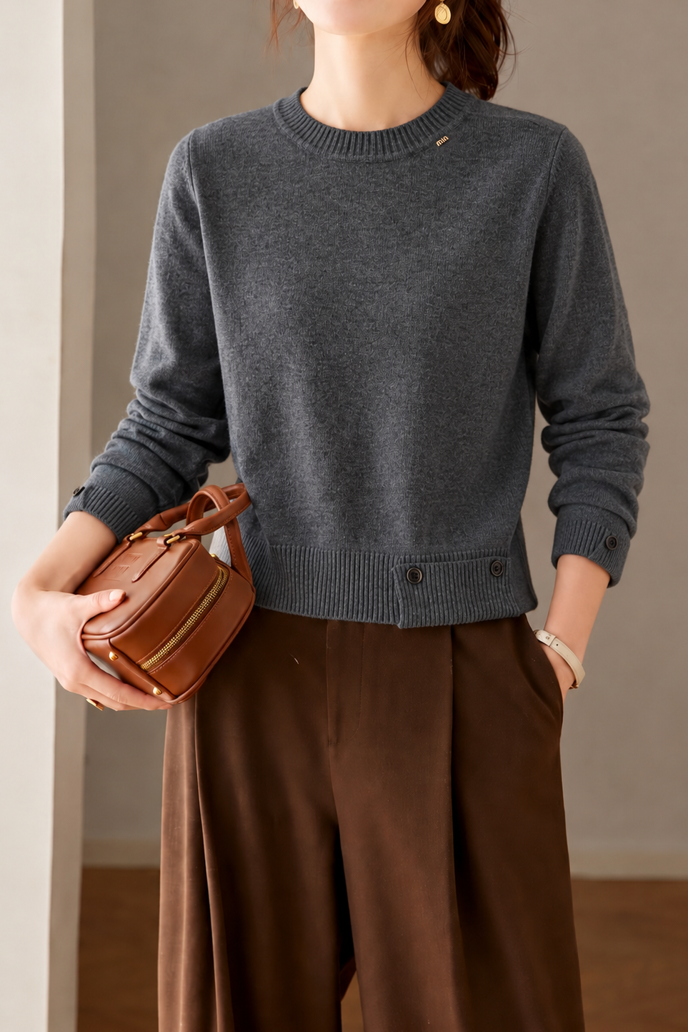 Casual Commuter Letter Button Decorated Knit Top