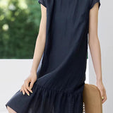 Exquisite Elegant Crew Neck Ribbon Short-Sleeve Dress