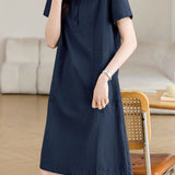Elegant Commuter Lapel A-Line Short-Sleeve Dress