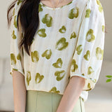 Exquisite Elegant Five-Quarter Sleeve Heart Print Chiffon Blouse
