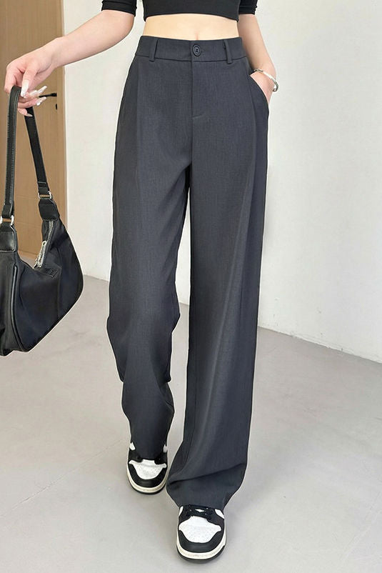 Casual Commuter Draped Straight Wide-Leg Suit Trousers