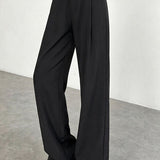 Casual Commuter Draped Straight Wide-Leg Suit Trousers