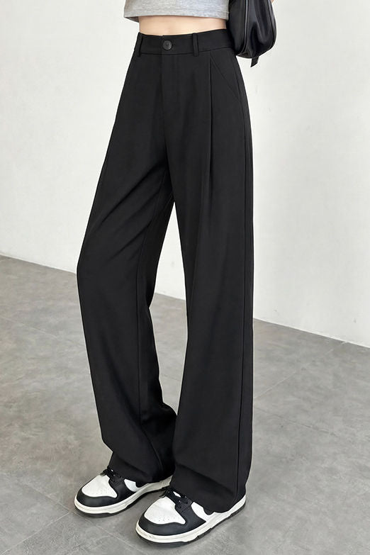 Casual Commuter Draped Straight Wide-Leg Suit Trousers