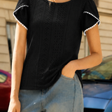 Elegant Commuter Hollow-Out Embroidery Petal Sleeve T-Shirt