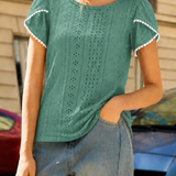 Elegant Commuter Hollow-Out Embroidery Petal Sleeve T-Shirt