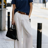 Elegant Commuter Contrast Trim Small V-Neck Two-Button T-Shirt