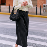 Elegant Commuter Leaf Jacquard Lapel Long-Sleeve Knit Blouse