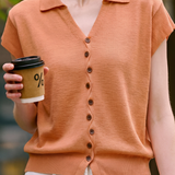 Casual Commuter V-Neck Button Knit Short-Sleeve Cardigan