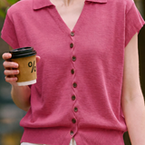 Casual Commuter V-Neck Button Knit Short-Sleeve Cardigan