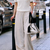 Elegant Commuter Contrast Trim Vertical Hollow Heart Embroidery Knit T-Shirt