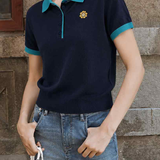 Exquisite Commuter Floral Embroidery Hollow-Out Knit T-Shirt