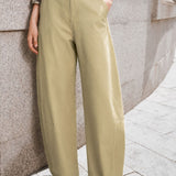 Minimalist Casual Stitch Detail Wide-Leg Trousers