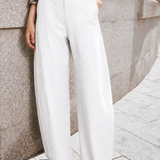Minimalist Casual Stitch Detail Wide-Leg Trousers