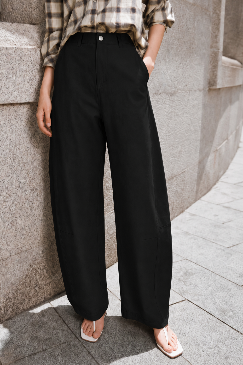 Minimalist Casual Stitch Detail Wide-Leg Trousers