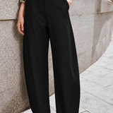 Minimalist Casual Stitch Detail Wide-Leg Trousers