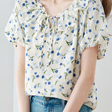 Fresh Casual Ruffled Tie Floral Blouse