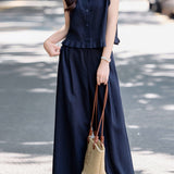 Casual Ruffled Sleeveless And Wide-Leg Pants Two-Piece Set