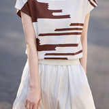 Elegant Commuter Contrast Crew Neck Ice Silk Short-Sleeve Knit Top