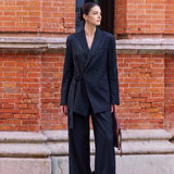 Elegant Commuter Asymmetric Tie Blazer And Wide-Leg Pants Two-Piece Set