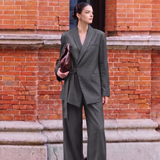 Elegant Commuter Asymmetric Tie Blazer And Wide-Leg Pants Two-Piece Set
