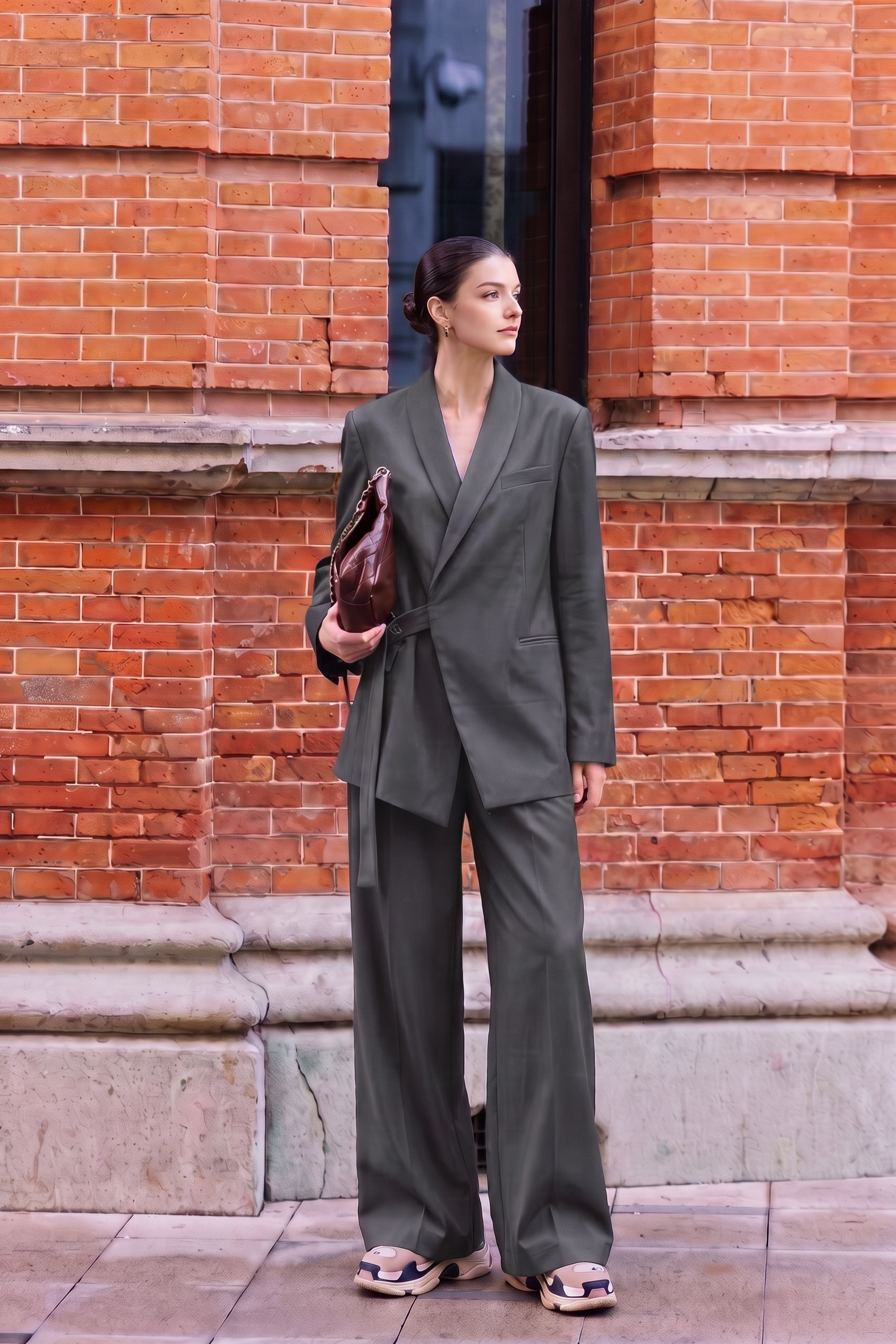 Elegant Commuter Asymmetric Tie Blazer And Wide-Leg Pants Two-Piece Set