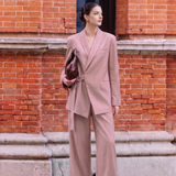 Elegant Commuter Asymmetric Tie Blazer And Wide-Leg Pants Two-Piece Set