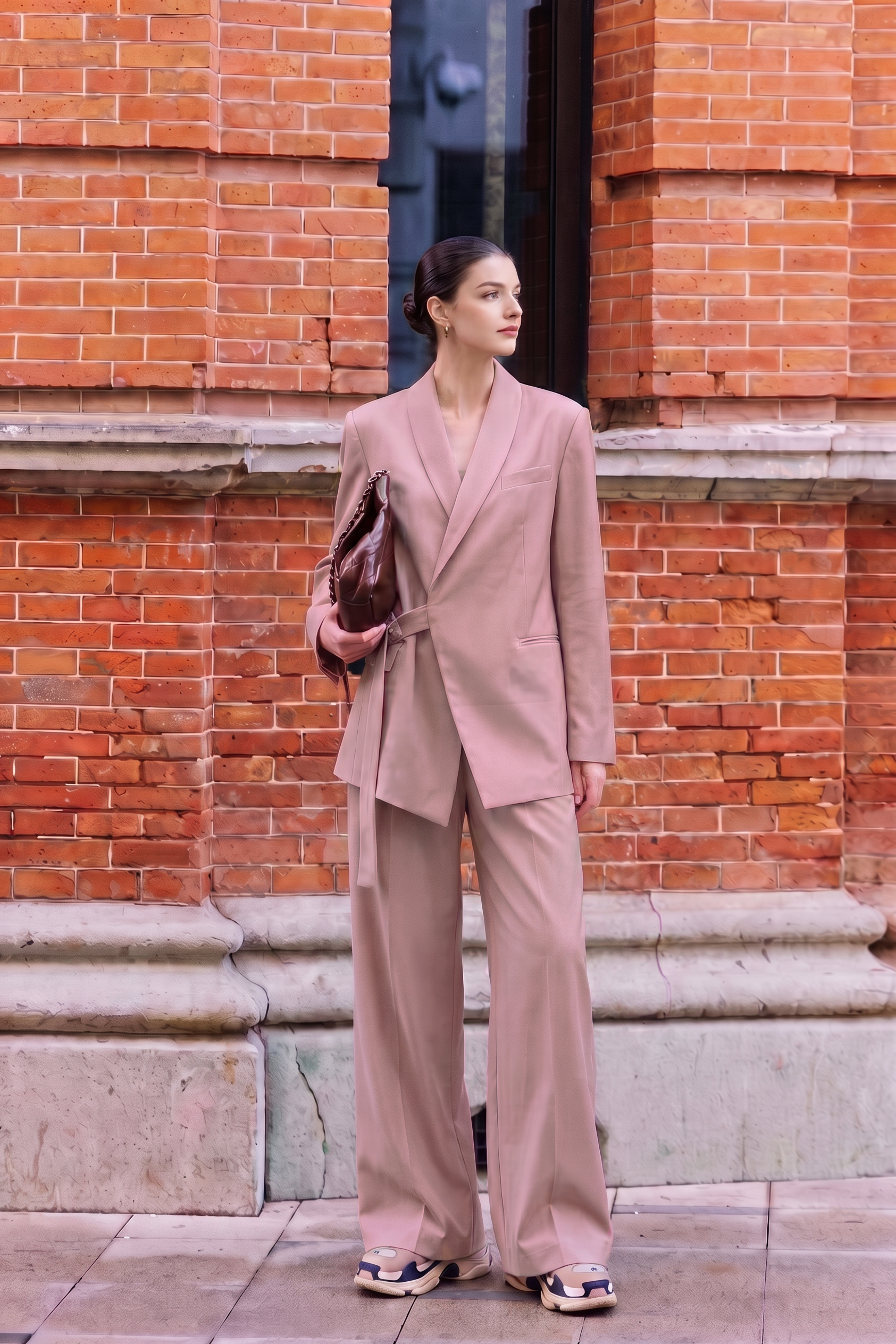 Elegant Commuter Asymmetric Tie Blazer And Wide-Leg Pants Two-Piece Set