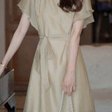 Elegant Ruffled Flutter Sleeve Tencel Dress