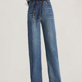 Vintage Washed Stitched Elastic Waist Jeans