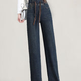 Vintage Washed Stitched Elastic Waist Jeans