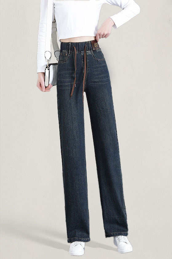 Vintage Washed Stitched Elastic Waist Jeans