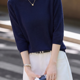 Casual Hollow-Out Seven-Quarter Sleeve Wool Knit Top