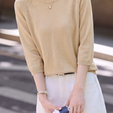 Casual Hollow-Out Seven-Quarter Sleeve Wool Knit Top