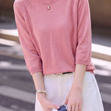 Casual Hollow-Out Seven-Quarter Sleeve Wool Knit Top